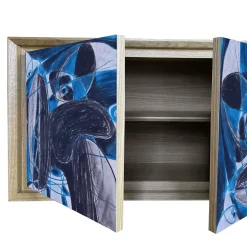 Madia Disegno Due in rovere con pannelli decorati con arte astratta