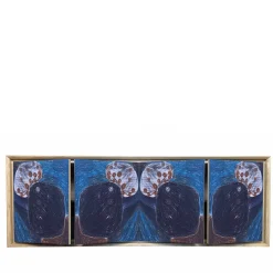 Madia Disegno Quattro in legno di rovere con pannelli decorati con arte astratta