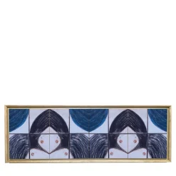 Madia Disegno Tre in rovere con pannelli decorati con arte astratta