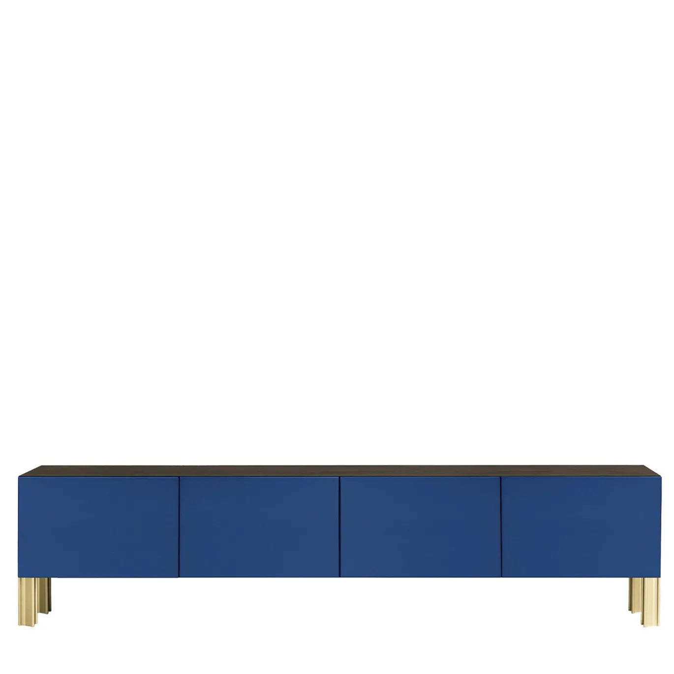 Madia living Flexor in legno laccato lucido blu e alluminio di Robert Stadler