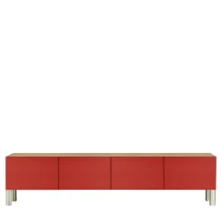 Madia living Flexor in legno laccato lucido rosso e alluminio di Robert Stadler