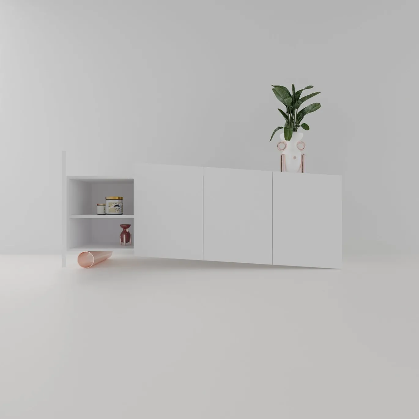 Madia M19 Asimmetrica in Legno Laccato Bianco