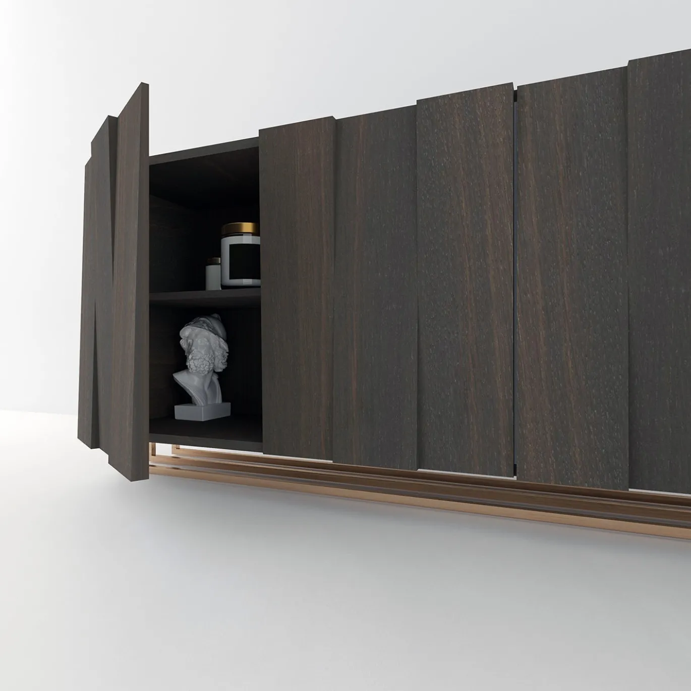 Madia Pora in legno marrone con base in metallo