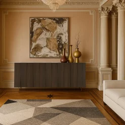 Madia Pora in legno marrone con base in metallo