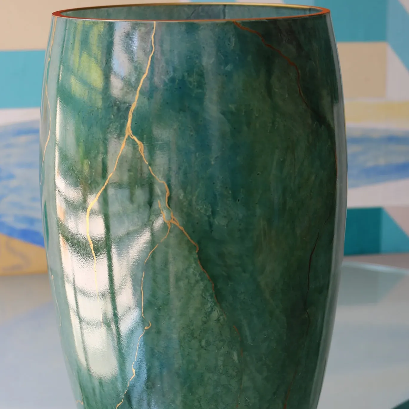 Marmo Vaso alto verde con oro
