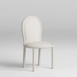 Masa Soul White Leather And Glossy Tortora Wood Dining Chair
