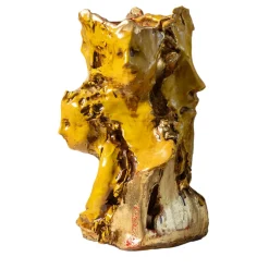 Materia Ribelle Vaso scultura in ceramica giallo e foglia d'oro