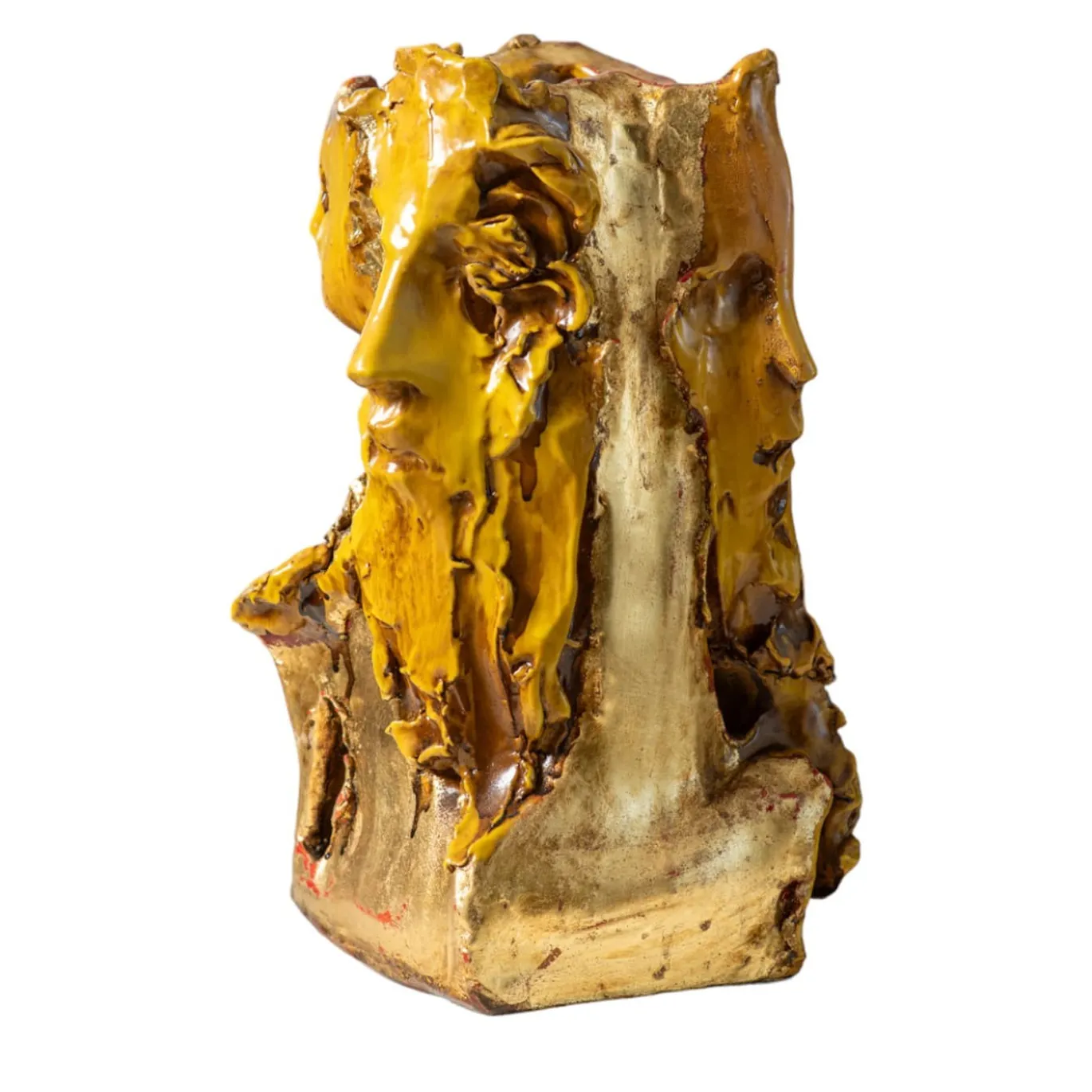 Materia Ribelle Vaso scultura in ceramica giallo e foglia d'oro