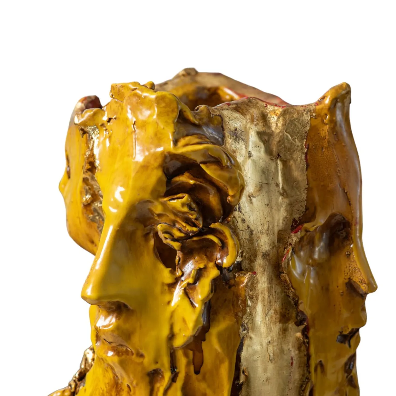 Materia Ribelle Vaso scultura in ceramica giallo e foglia d'oro