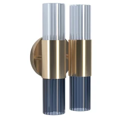 Mini applique doppia Sbàrlusc in vetro fumé indaco e ottone champagne di Isacco Brioschi