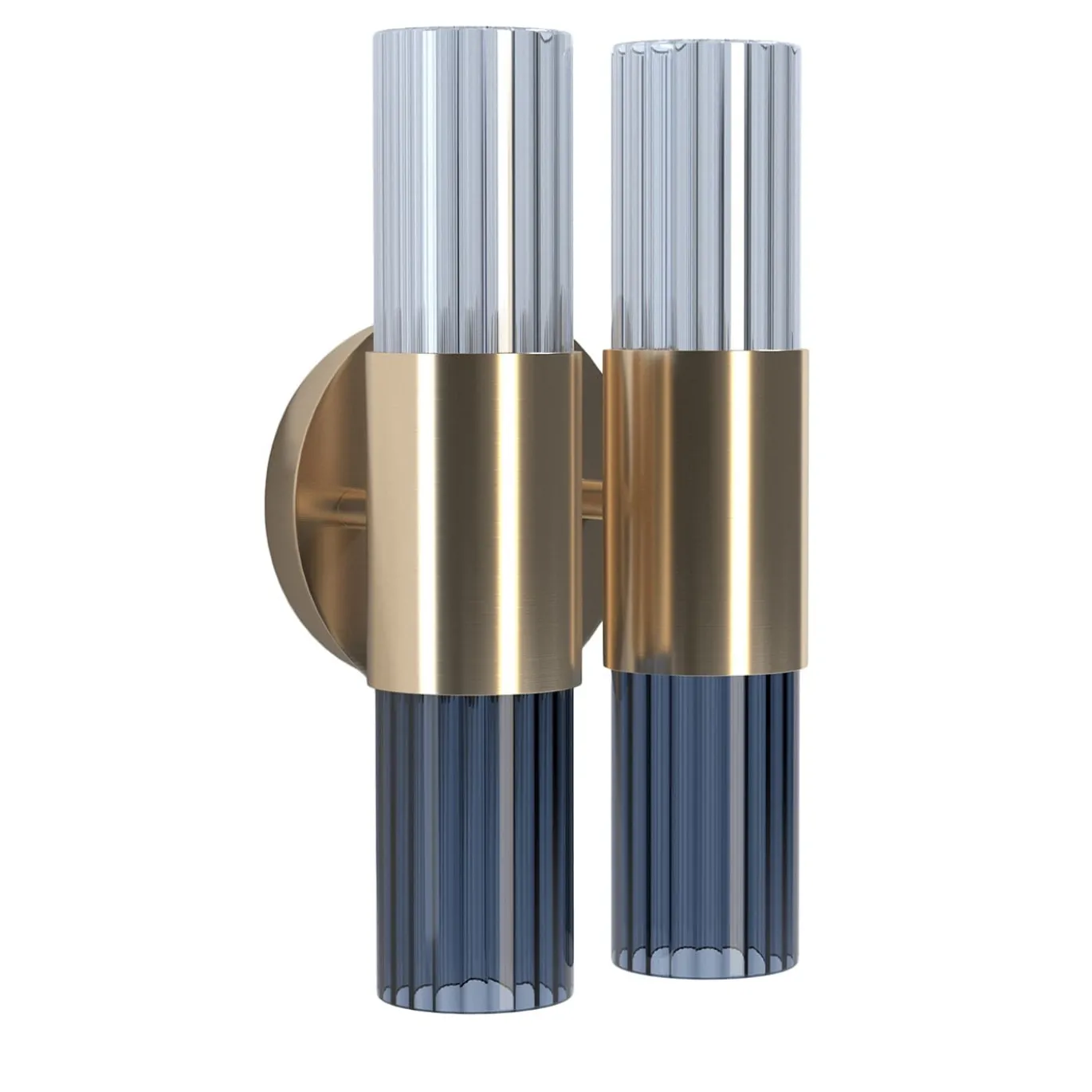 Mini applique doppia Sbàrlusc in vetro fumé indaco e ottone champagne di Isacco Brioschi