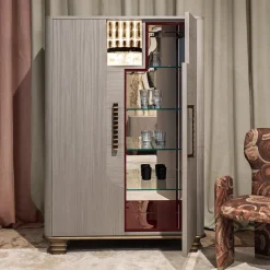 Mobile bar Cosmopolitan a 2 porte in legno intarsiato grigio