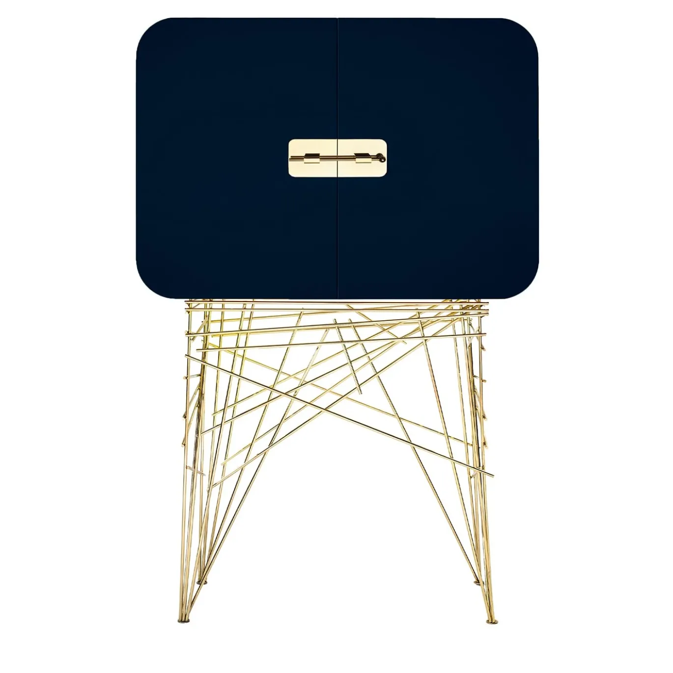 Mobile bar Mai Tai blu-nero in legno e metallo dorato