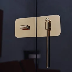 Mobile bar Mai Tai blu-nero in legno e metallo dorato