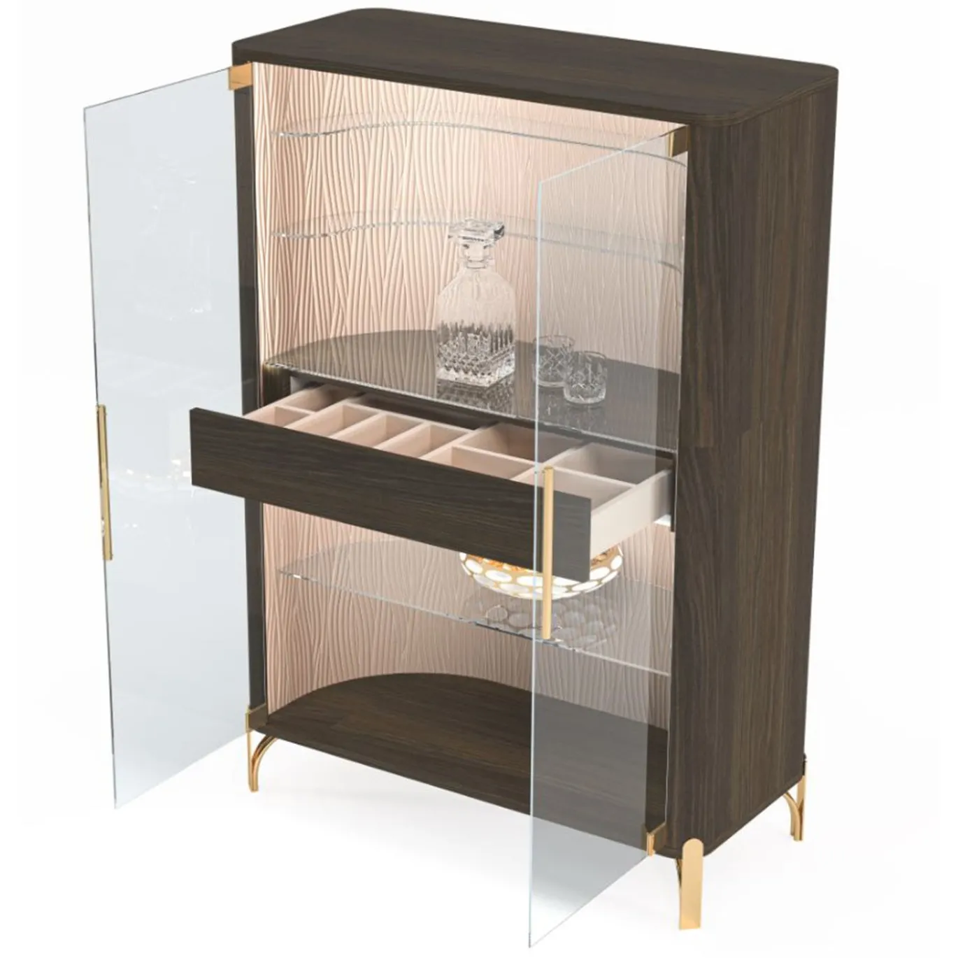 Mobile bar marrone a due ante con luce LED