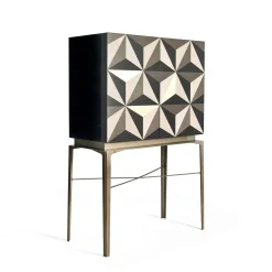 Mobile bar Tessella Dark in legno intarsiato a due ante