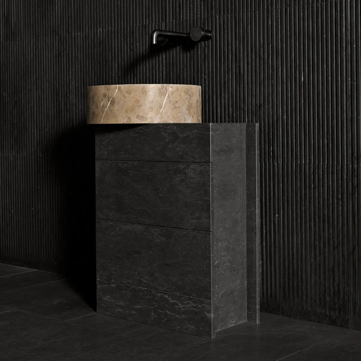 Mobile da bagno 60 in legno e lavabo in marmo Passage