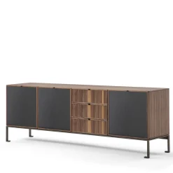 Mobiletto Melody 4 in legno di noce e pelle