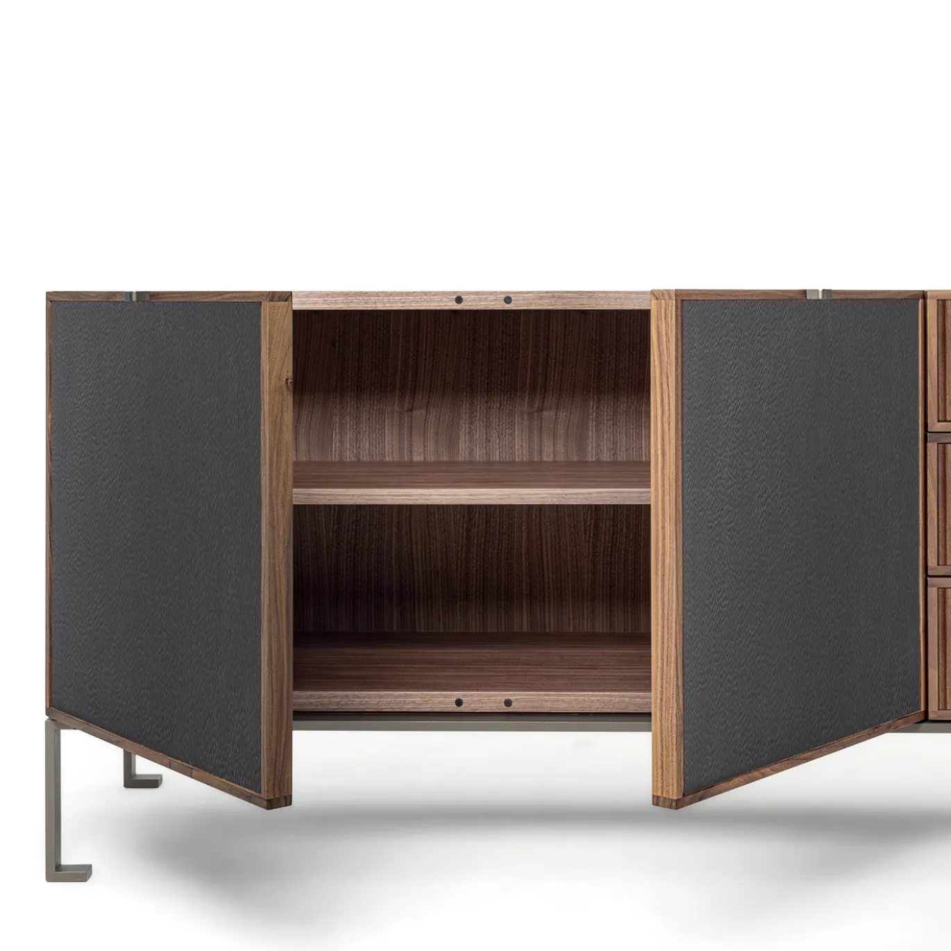 Mobiletto Melody 4 in legno di noce e pelle