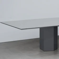 Monith Glossy Blue Cenere And Extra Clear Mirror Top Dining Table