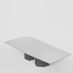 Monith Glossy Blue Cenere And Extra Clear Mirror Top Dining Table