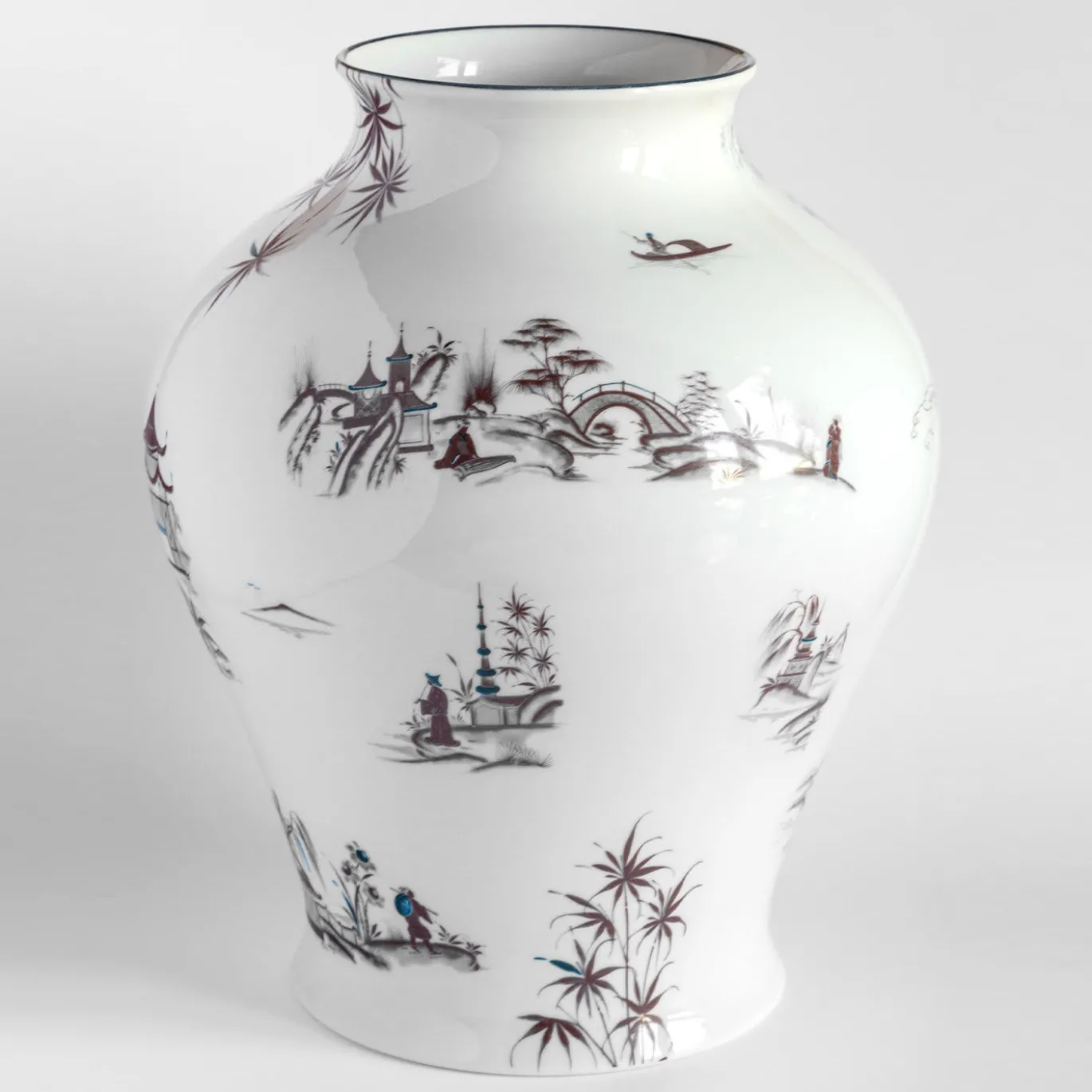 Natsumi Vaso anfora in porcellana con paesaggio giapponese h32cm