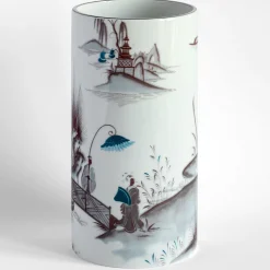 Natsumi vaso cilindrico in porcellana con paesaggio giapponese