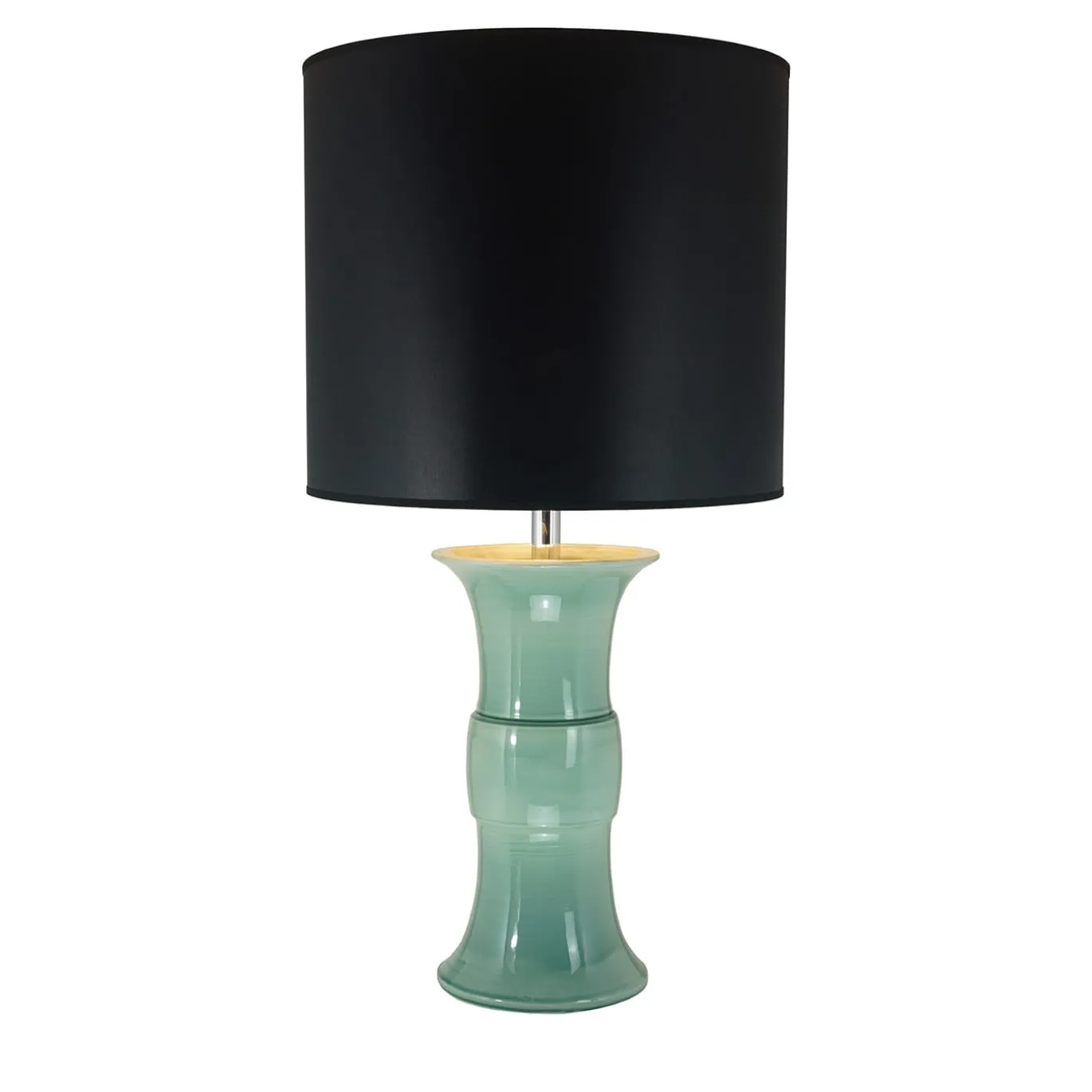 Nuguria Lampada da Tavolo Base in Ceramica Verde con Paralume in Tessuto Nero