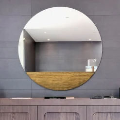 Orizzonte Specchio Tondo Decorato Con Resina Spazzolata Color Oro