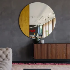 Orizzonte Specchio Tondo Decorato Con Resina Spazzolata Color Oro