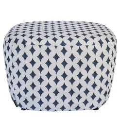 Otomano Quadrato Filicudi con Motivo Geometrico Blu e Bianco
