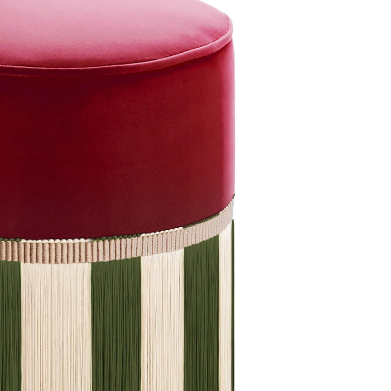 Ottomana 'Couture Riga' con frange in borgogna e verde