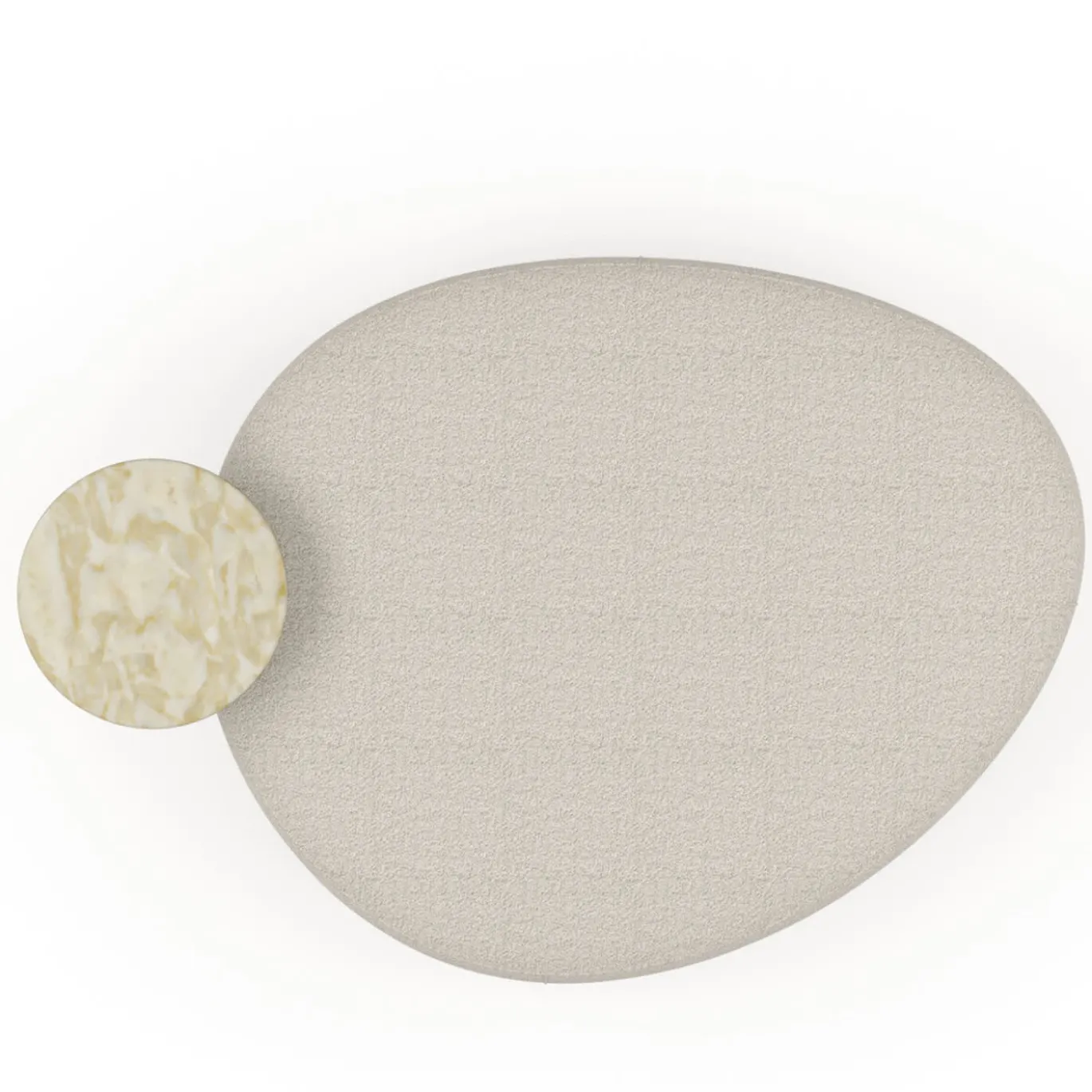 Ottomana Mythos in tessuto bouclé beige con tavolino laterale in marmo