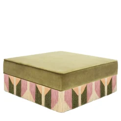 Ottomana quadrata verde in stile Art Déco