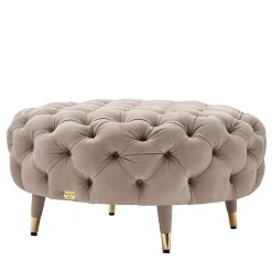 Ottomana rotonda in pelle beige con inserti Savoi