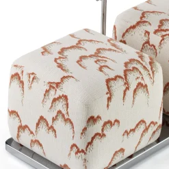 Ottomano a due posti Bon Bon in tessuto rosso e bianco con tavolino