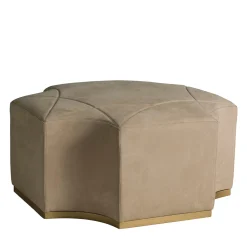 Ottomano esagonale in pelle nabuk beige