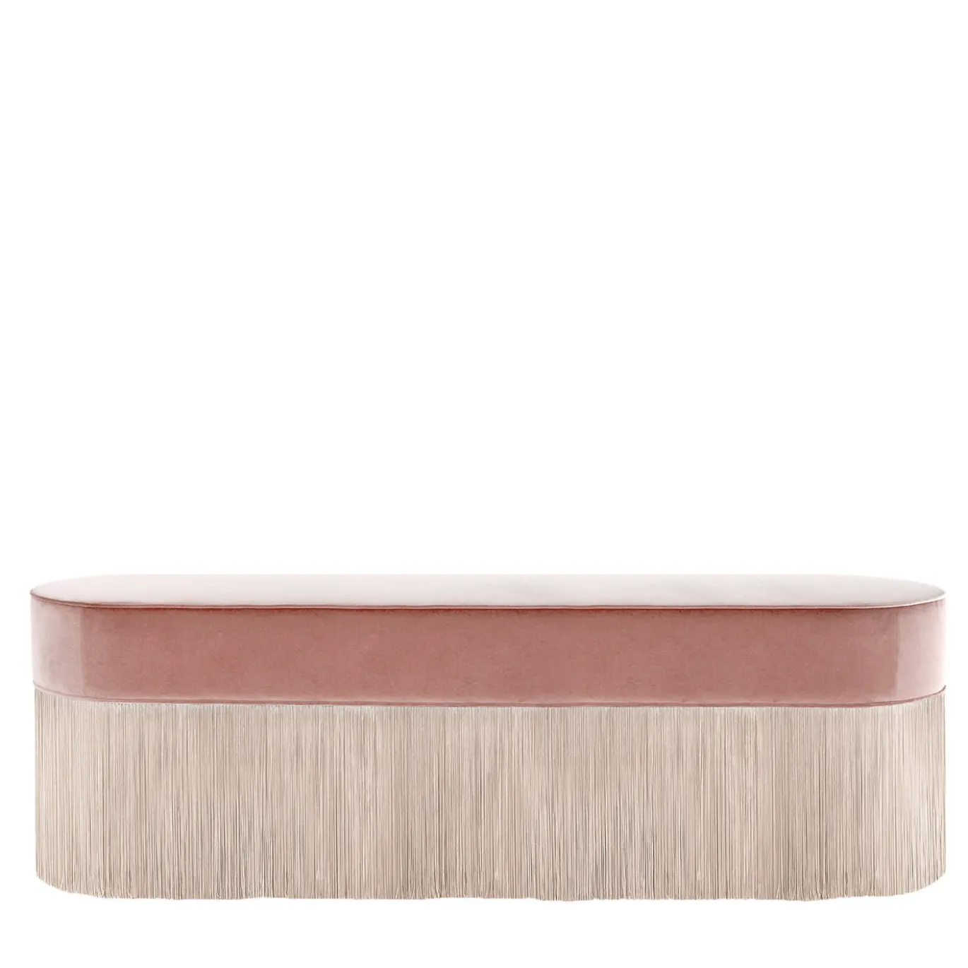 Panca con Frange Bicolore in Velluto Rosa di Lorenza Bozzoli