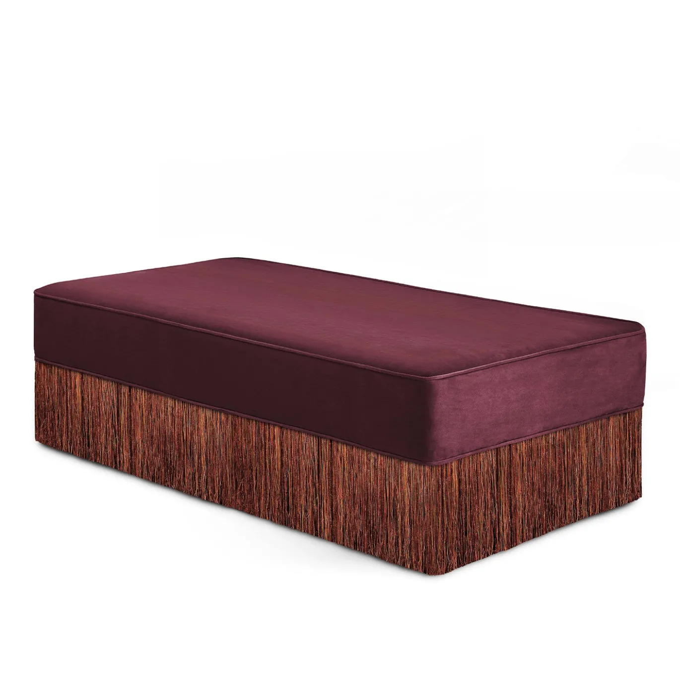 Panca rettangolare Bordeaux con frange multicolori