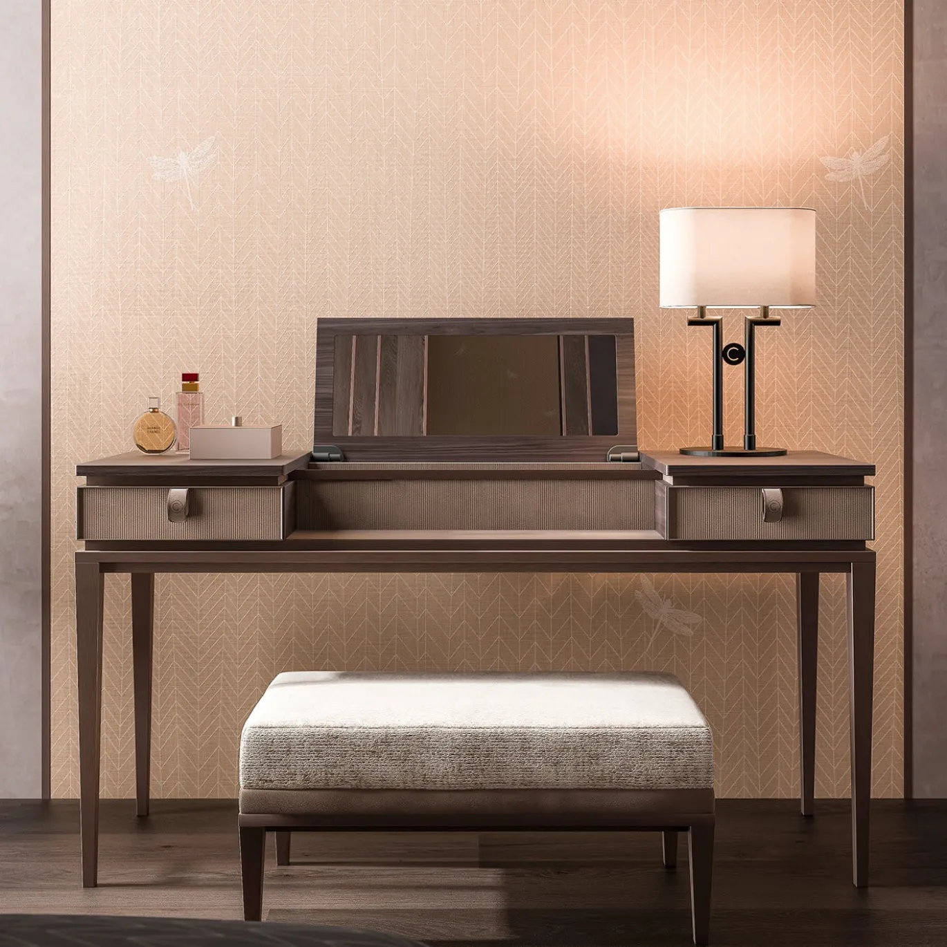 Panca Vanity in Pelle Beige