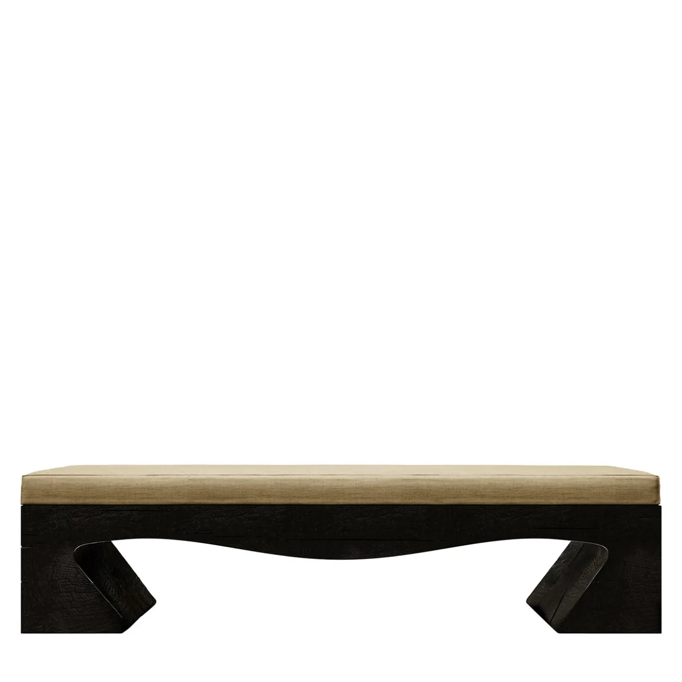Panchina AR04 in legno bruciato con cuscino rivestito in lino