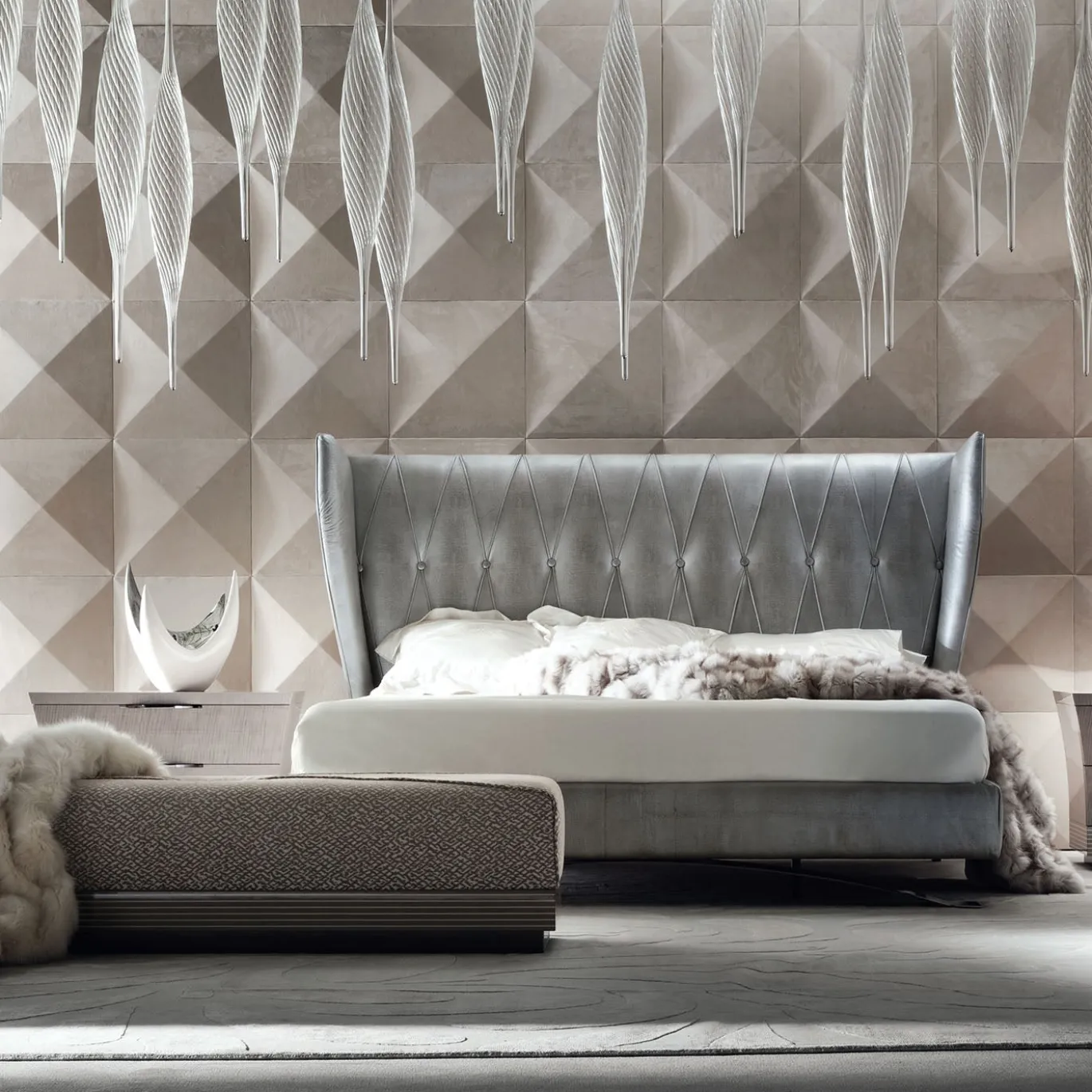 Panchina in pelle di velluto beige