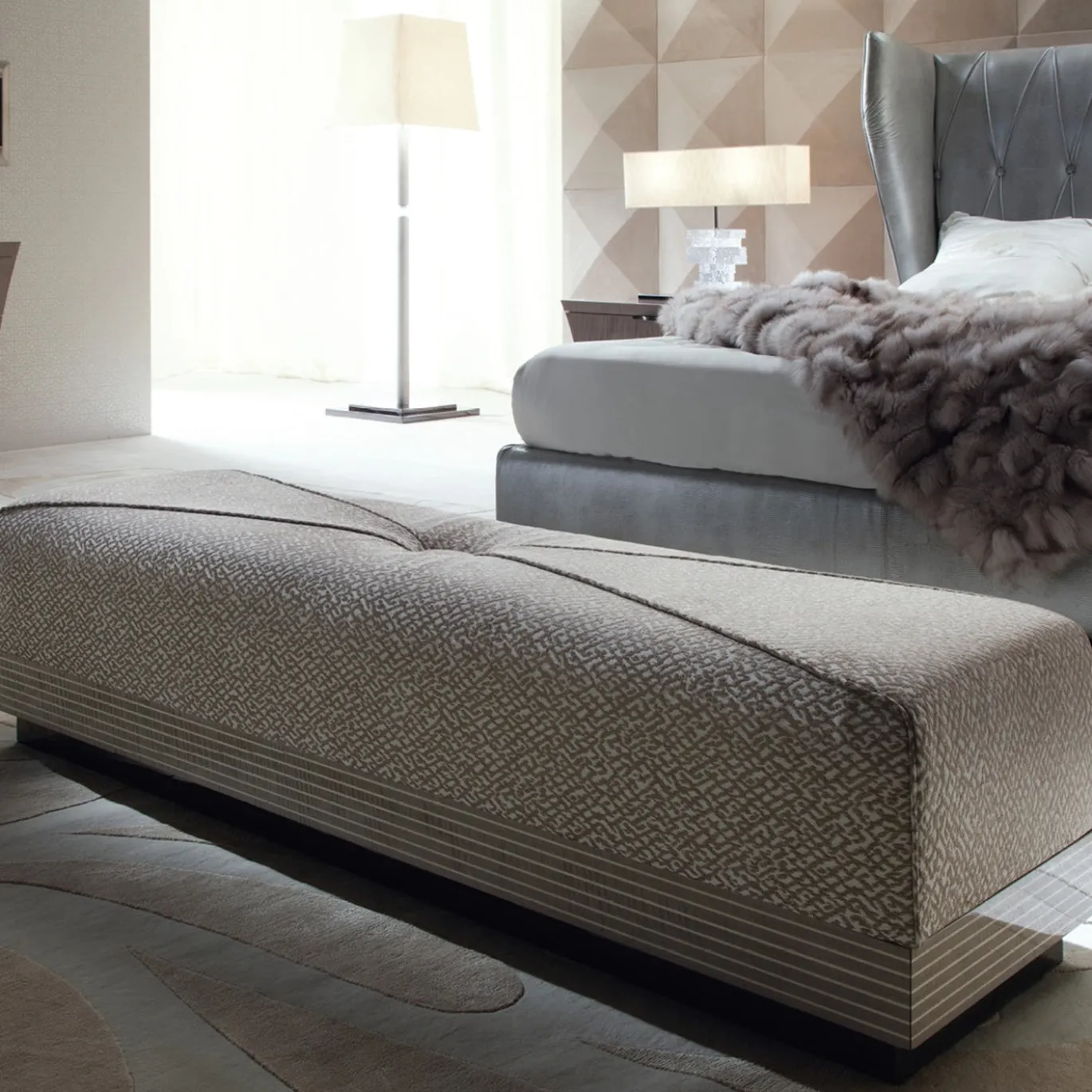 Panchina in pelle di velluto beige