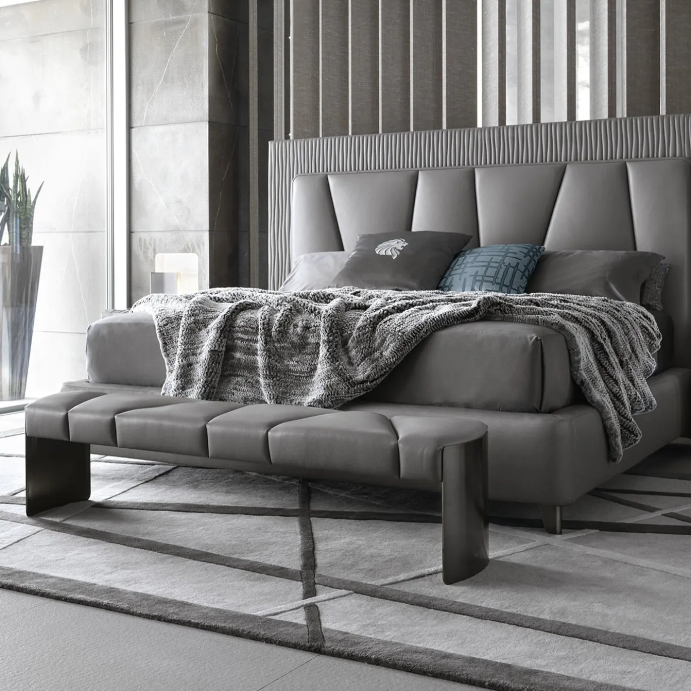 Panchina in pelle grigio Mirage