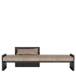 Panchina P.Bench in pelle marrone e pannelli in legno scuro
