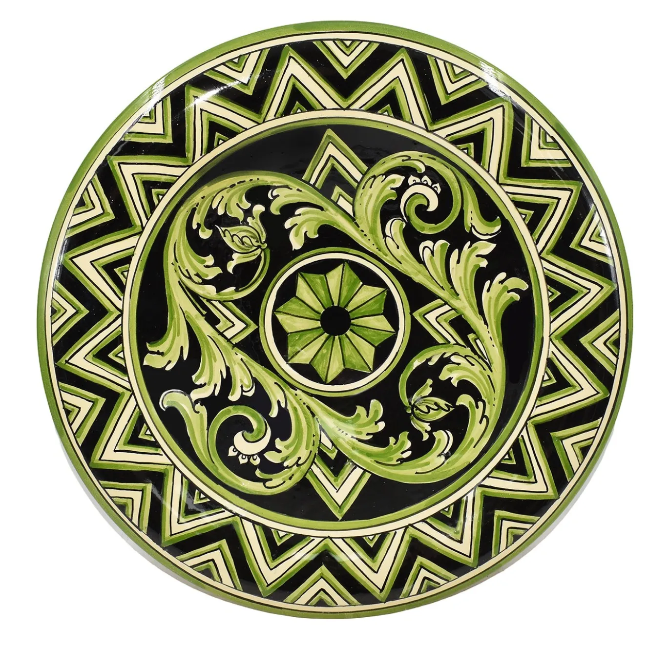 Piatto decorativo Parigi in maiolica siciliana nera e verde
