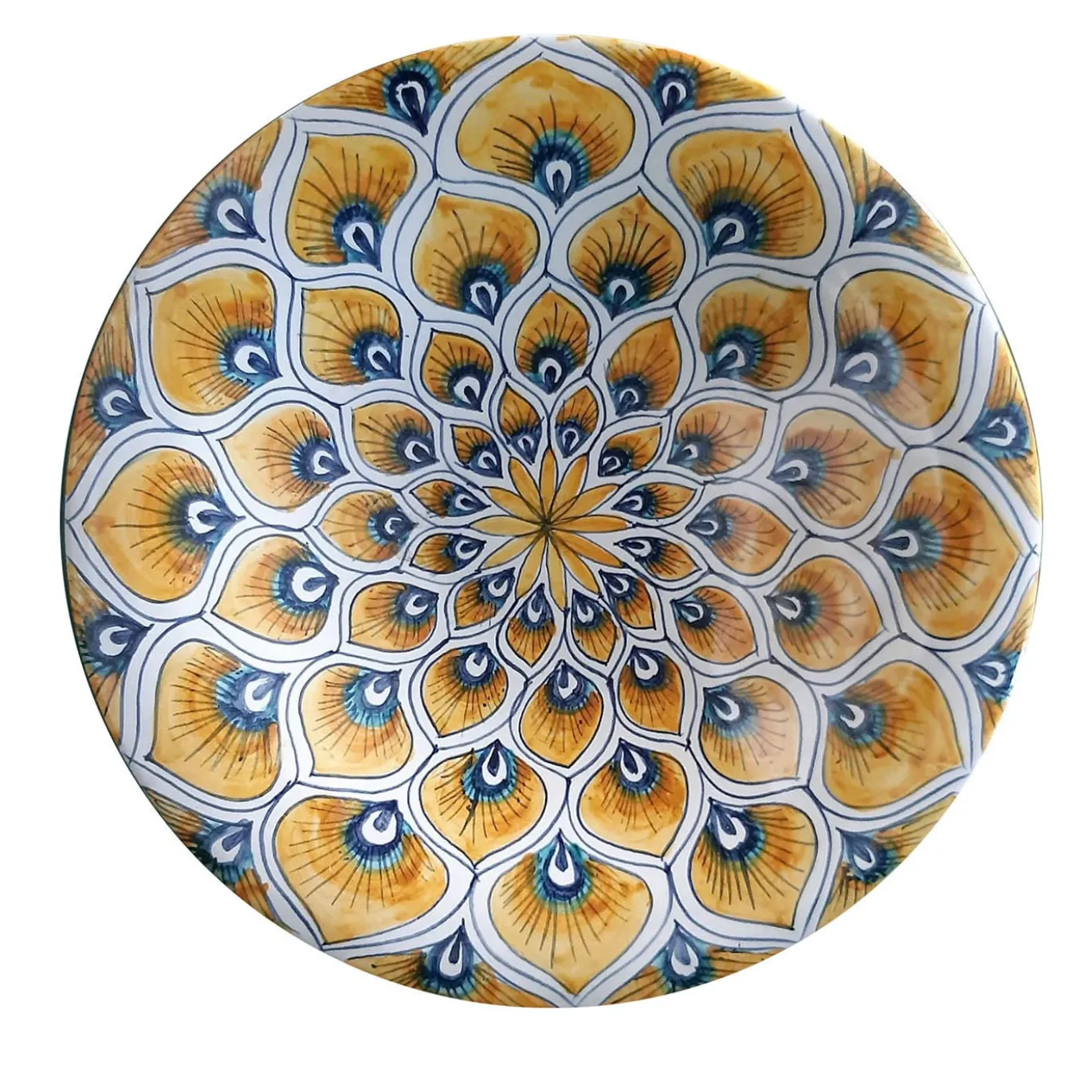 Piatto Decorativo Piuma di Pavone Gialla ? 25 cm in Ceramica