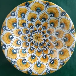 Piatto Decorativo Piuma di Pavone Gialla ? 25 cm in Ceramica