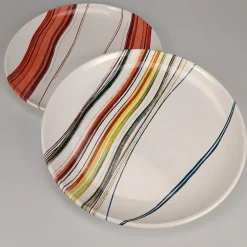 Piatto decorativo rotondo in ceramica con motivo a righe artistiche 1