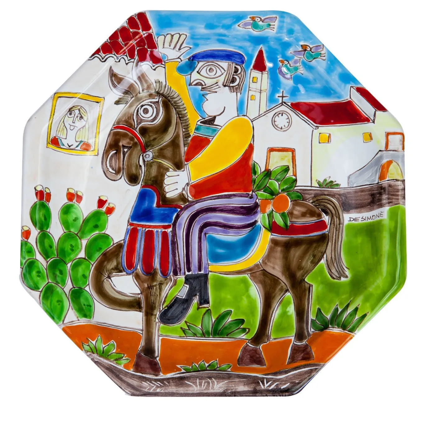 Piatto Decorativo/Vassoio DS Ottagonale in Ceramica